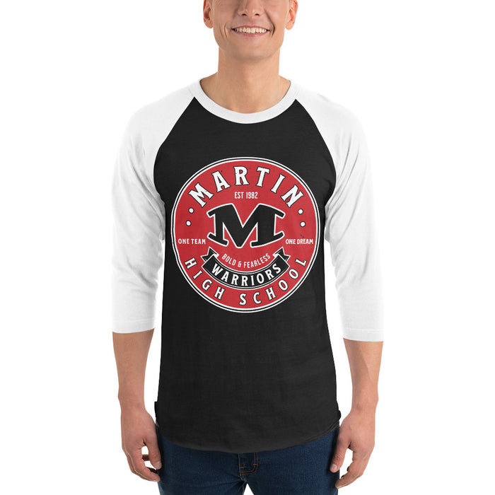 Man wearing Martin High School Warriors Unisex 3/4 sleeve Raglan T-shirt 215