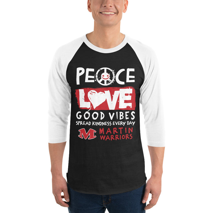 Man wearing Martin High School Warriors Unisex 3/4 sleeve Raglan T-shirt 240