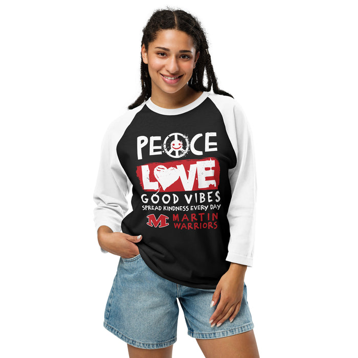 Woman wearing Martin High School Warriors Unisex 3/4 sleeve Raglan T-shirt 240