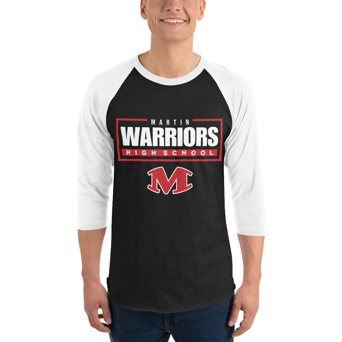 Man wearing Martin High School Warriors Unisex 3/4 sleeve Raglan T-shirt 049