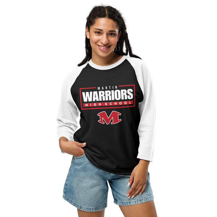 Woman wearing Martin High School Warriors Unisex 3/4 sleeve Raglan T-shirt 049