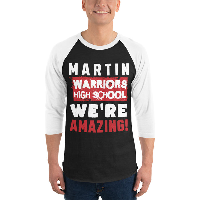 Man wearing Martin High School Warriors Unisex 3/4 sleeve Raglan T-shirt 231