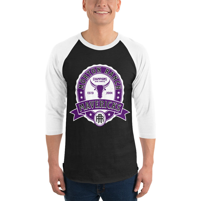 Man wearing Morton Ranch High School Mavericks Unisex 3/4 sleeve Raglan T-shirt 212