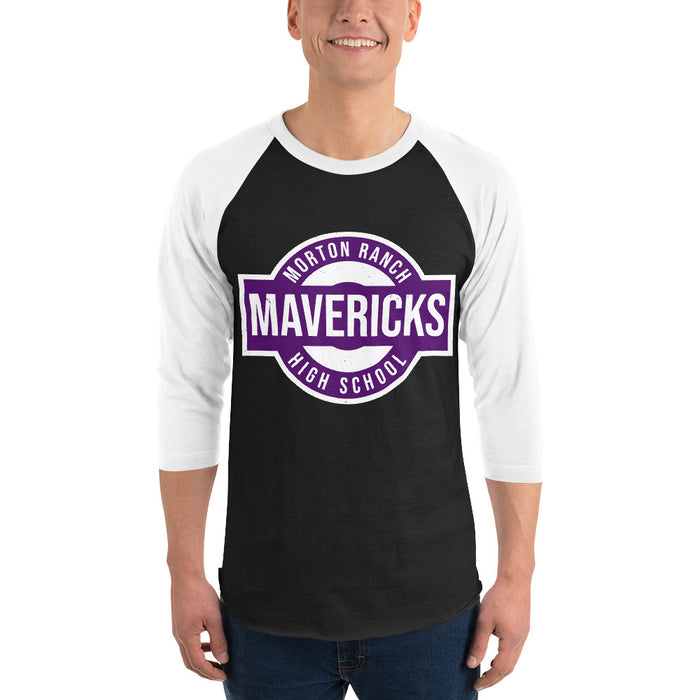 Man wearing Morton Ranch High School Mavericks Unisex 3/4 sleeve Raglan T-shirt 009