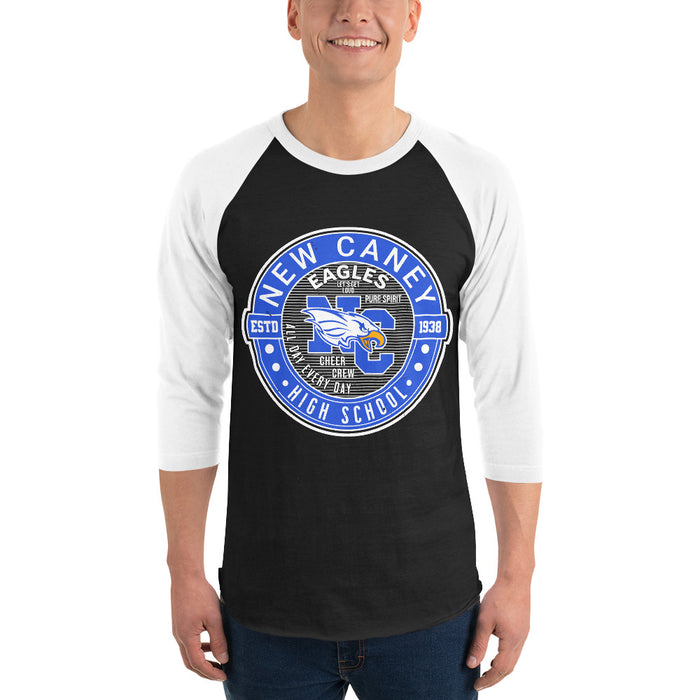 Man wearing New Caney High School Eagles Unisex 3/4 sleeve Raglan T-shirt 224