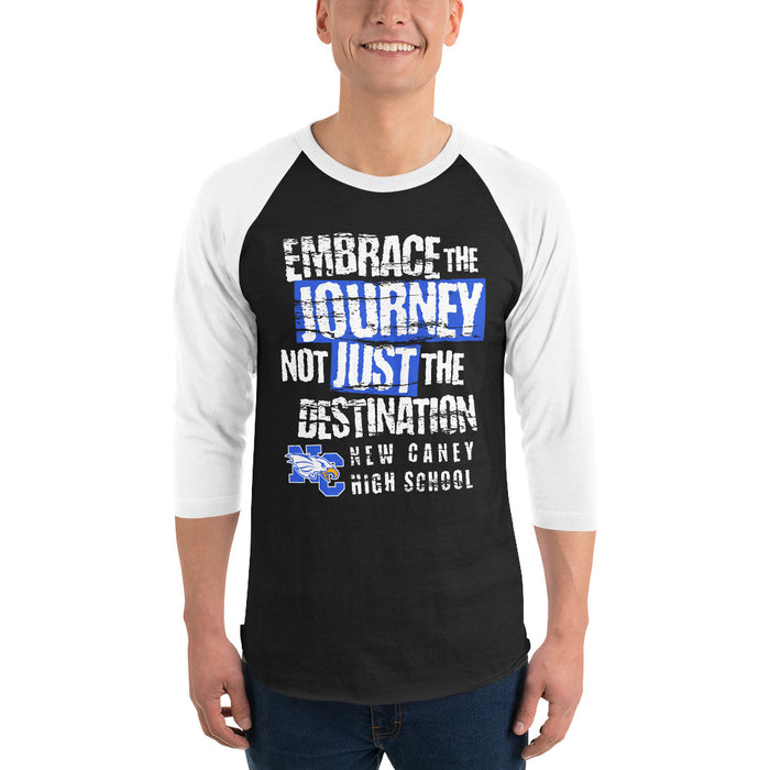 Man wearing New Caney High School Eagles Unisex 3/4 sleeve Raglan T-shirt 232