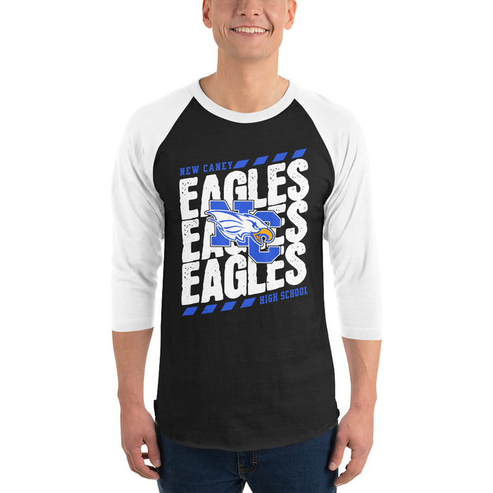 Man wearing New Caney High School Eagles Unisex 3/4 sleeve Raglan T-shirt 223