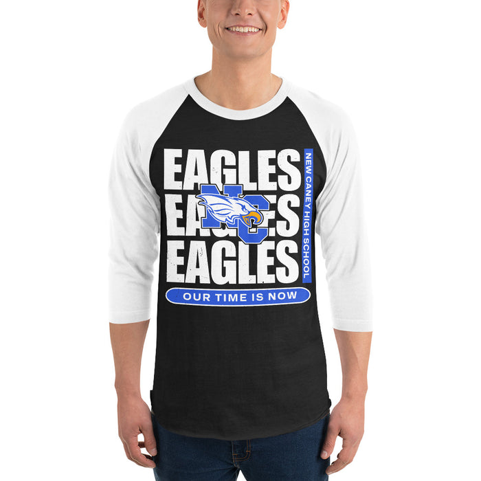 Man wearing New Caney High School Eagles Unisex 3/4 sleeve Raglan T-shirt 235