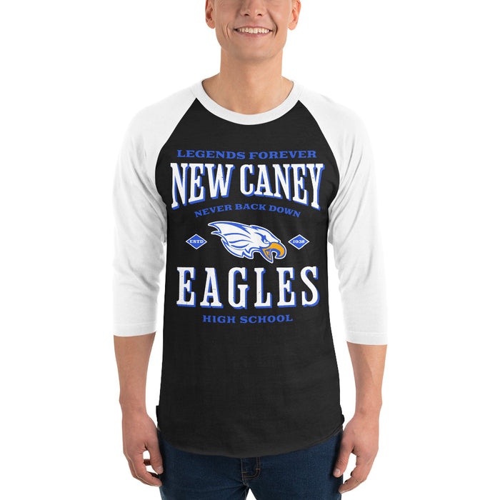 Man wearing New Caney High School Eagles Unisex 3/4 sleeve Raglan T-shirt 230