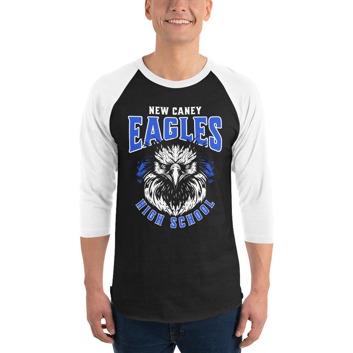 Man wearing New Caney High School Eagles Unisex 3/4 sleeve Raglan T-shirt 213