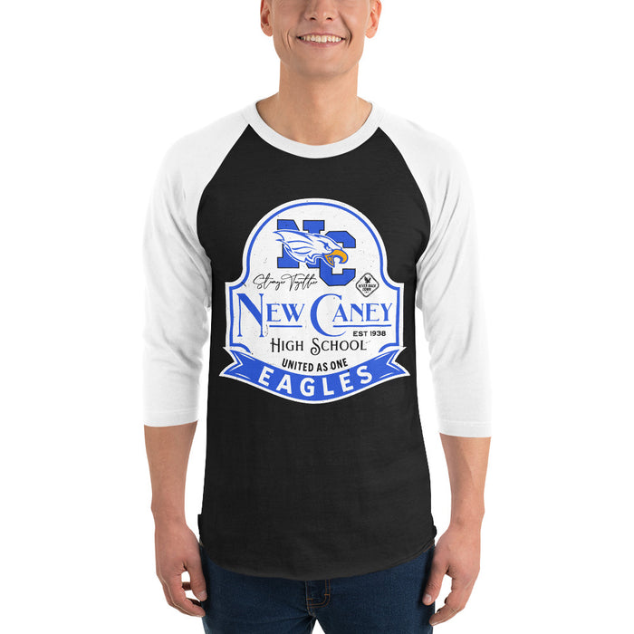 Man wearing New Caney High School Eagles Unisex 3/4 sleeve Raglan T-shirt 219