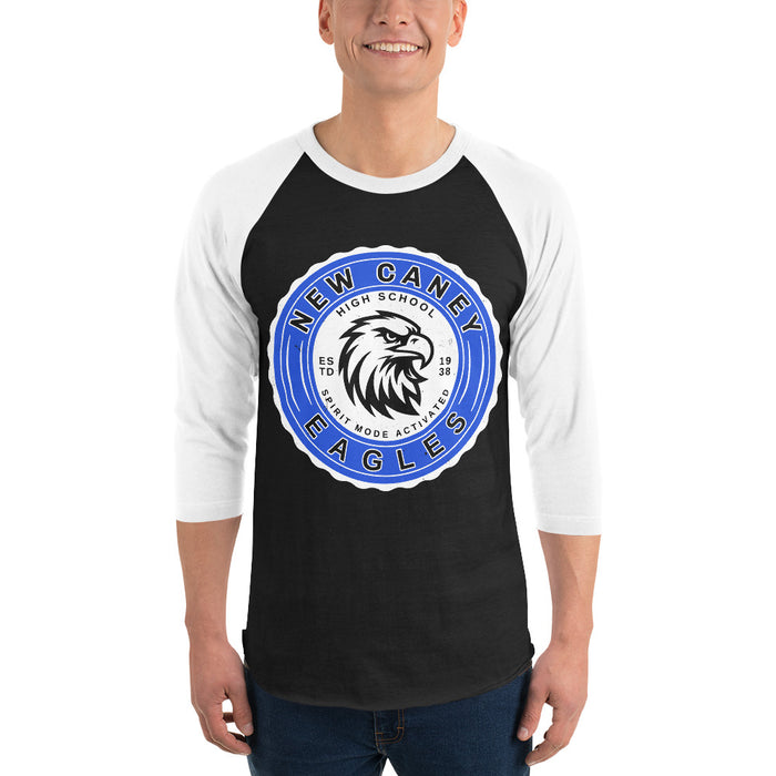 Man wearing New Caney High School Eagles Unisex 3/4 sleeve Raglan T-shirt 216