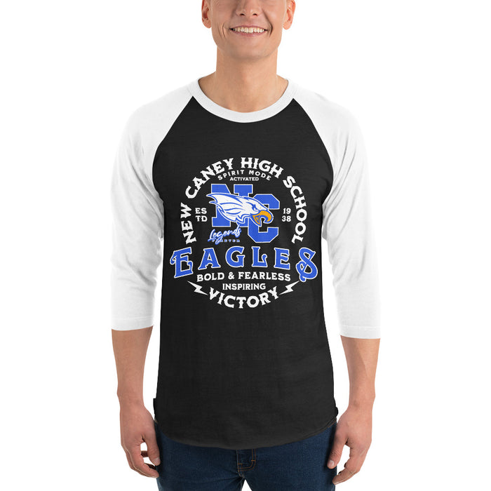 Man wearing New Caney High School Eagles Unisex 3/4 sleeve Raglan T-shirt 206