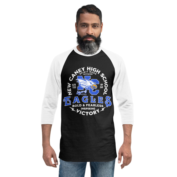 Front view of Man wearing New Caney High School Eagles Unisex 3/4 sleeve Raglan T-shirt 206
