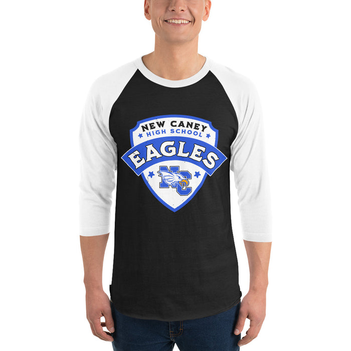 Man wearing New Caney High School Eagles Unisex 3/4 sleeve Raglan T-shirt 221
