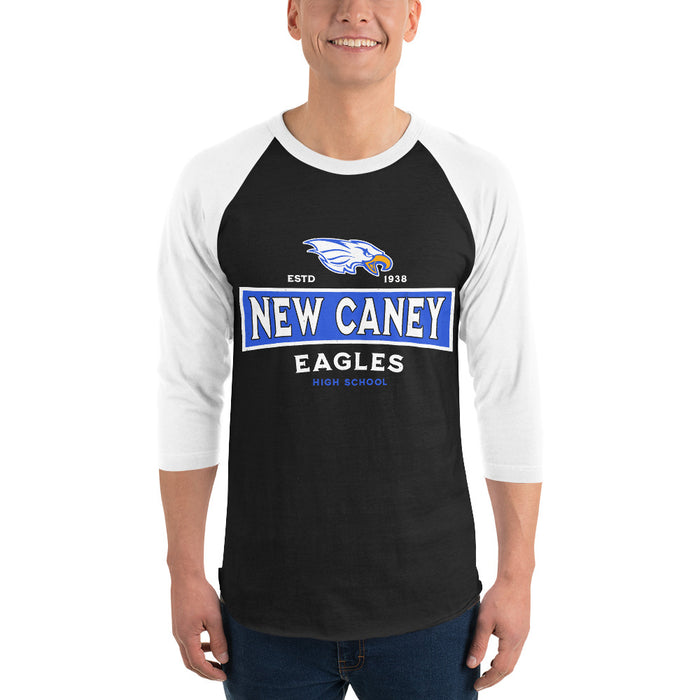 Man wearing New Caney High School Eagles Unisex 3/4 sleeve Raglan T-shirt 202