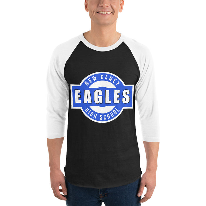 Man wearing New Caney High School Eagles Unisex 3/4 sleeve Raglan T-shirt 011