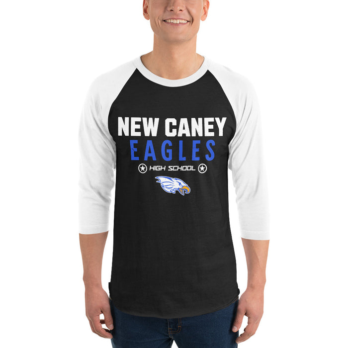 Man wearing New Caney High School Eagles Unisex 3/4 sleeve Raglan T-shirt 003