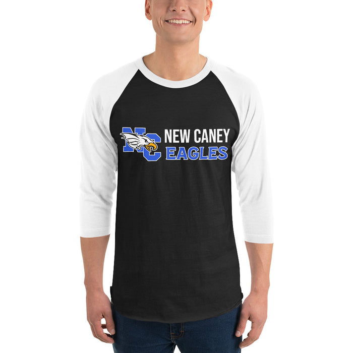 Man wearing New Caney High School Eagles Unisex 3/4 sleeve Raglan T-shirt 200