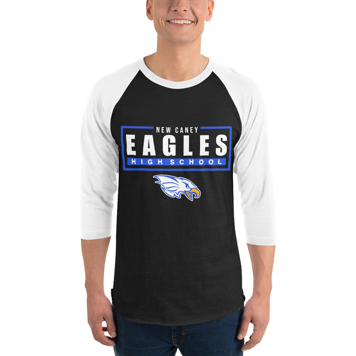 Man wearing New Caney High School Eagles Unisex 3/4 sleeve Raglan T-shirt 049