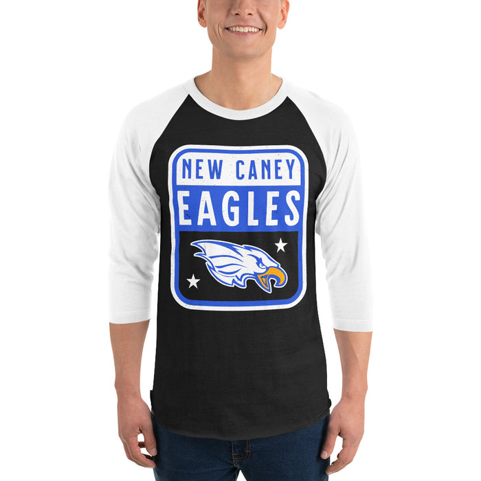 Man wearing New Caney High School Eagles Unisex 3/4 sleeve Raglan T-shirt 001