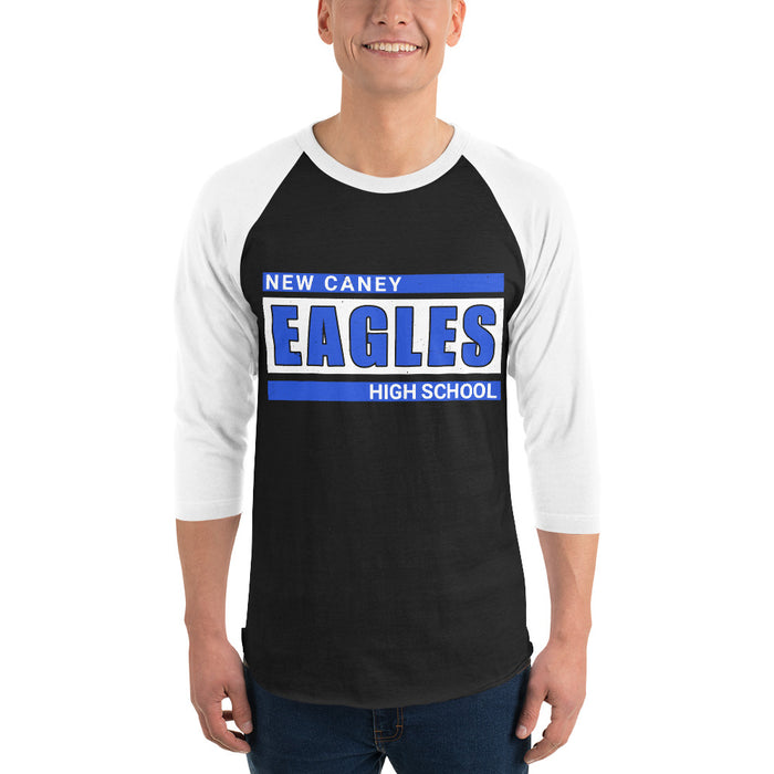 Man wearing New Caney High School Eagles Unisex 3/4 sleeve Raglan T-shirt 098