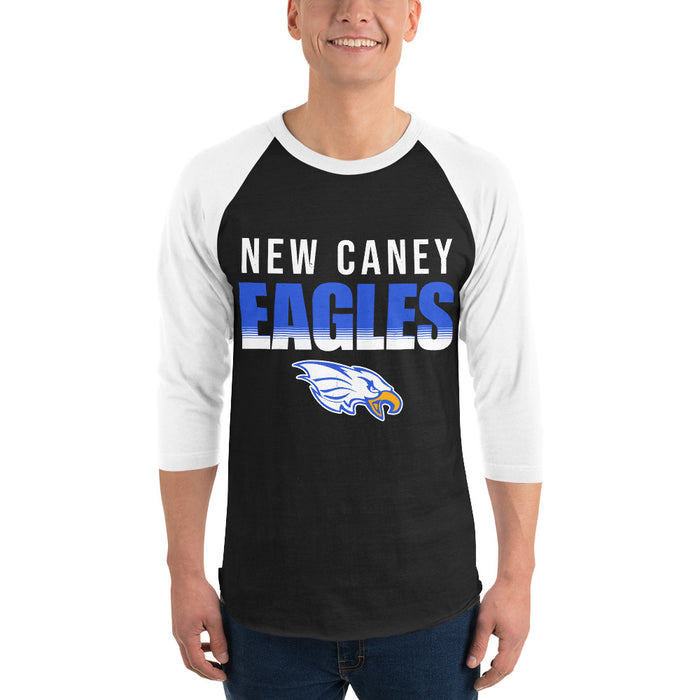 Man wearing New Caney High School Eagles Unisex 3/4 sleeve Raglan T-shirt 024