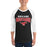 Man wearing North Shore High School Mustangs Unisex 3/4 Sleeve Raglan T-shirt 234