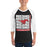 Man wearing North Shore High School Mustangs Unisex 3/4 Sleeve Raglan T-shirt 235