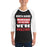 Man wearing North Shore High School Mustangs Unisex 3/4 Sleeve Raglan T-shirt 231