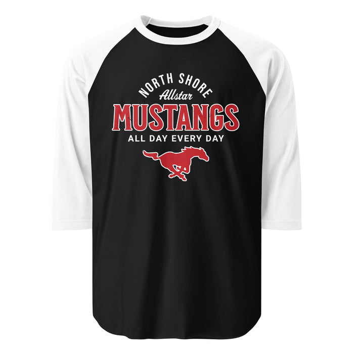 North Shore High School Mustangs Unisex 3/4 Sleeve Raglan T-shirt 040