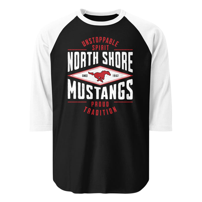 North Shore High School Mustangs Unisex 3/4 Sleeve Raglan T-shirt 210