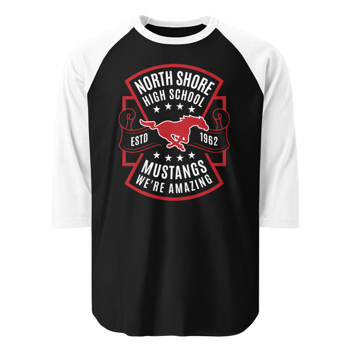 North Shore High School Mustangs Unisex 3/4 Sleeve Raglan T-shirt 207