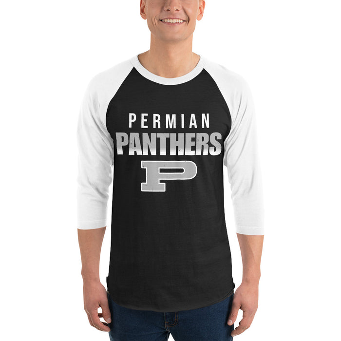 Man wearing Permian High School Panthers Unisex 3/4 sleeve Raglan T-shirt 024