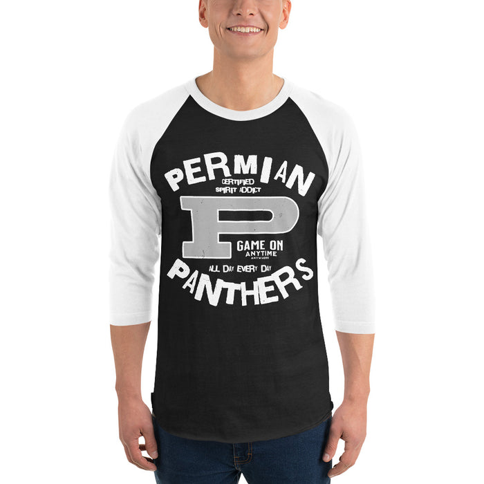 Man wearing Permian High School Panthers Unisex 3/4 sleeve Raglan T-shirt 228
