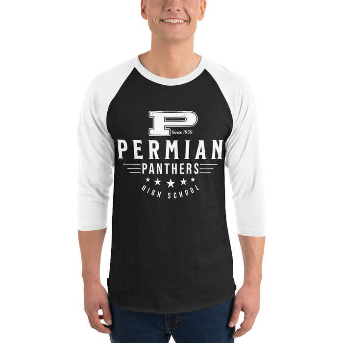 Man wearing Permian High School Panthers Unisex 3/4 sleeve Raglan T-shirt 217