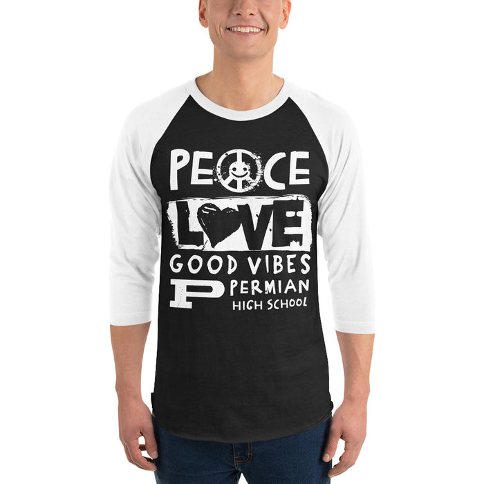 Man wearing Permian High School Panthers Unisex 3/4 sleeve Raglan T-shirt 240