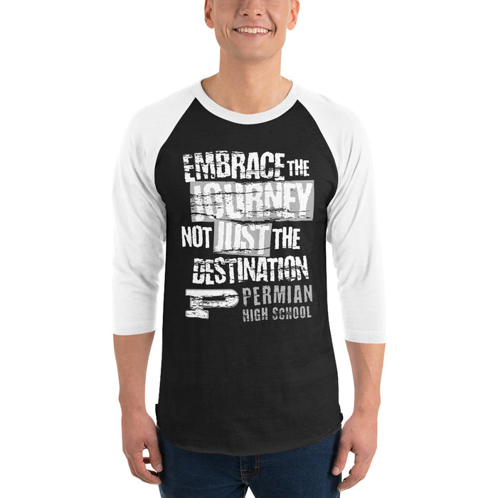 Man wearing Permian High School Panthers Unisex 3/4 sleeve Raglan T-shirt 232