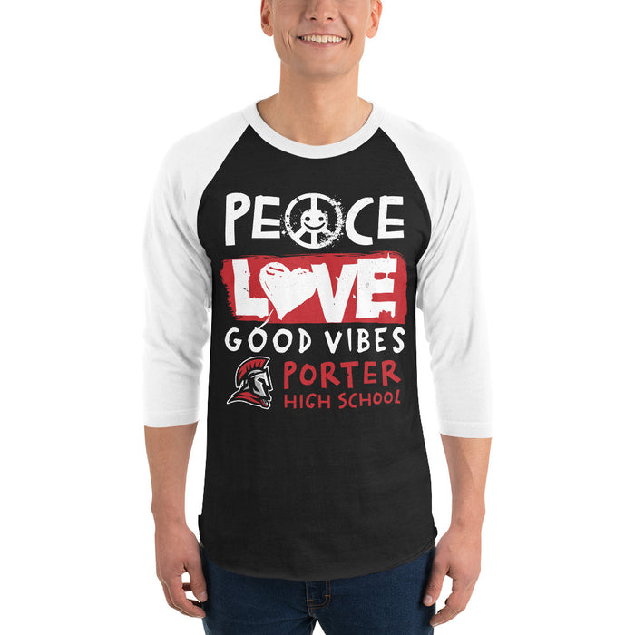 Back view of Porter High School Spartans Unisex 3/4 Sleeve Raglan T-shirt 240