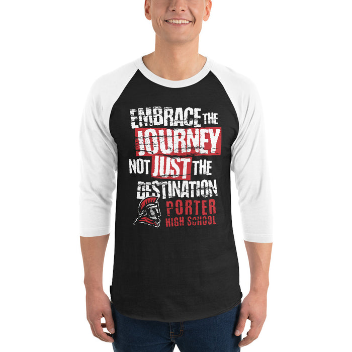 Man wearing Porter High School Spartans Unisex 3/4 Sleeve Raglan T-shirt 232