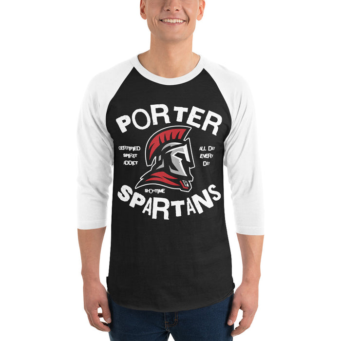 Man wearing Porter High School Spartans Unisex 3/4 Sleeve Raglan T-shirt 228