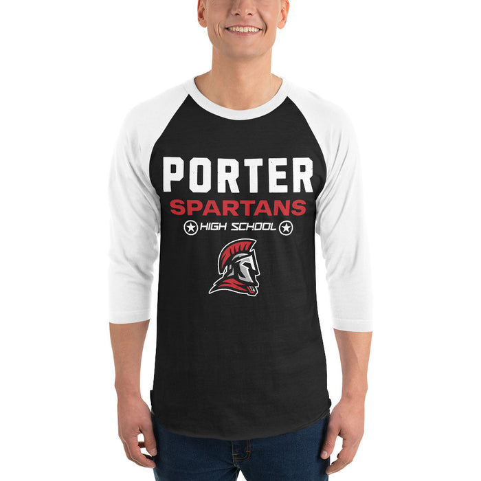 Man wearing Porter High School Spartans Unisex 3/4 Sleeve Raglan T-shirt 003