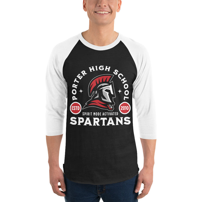 Man wearing Porter High School Spartans Unisex 3/4 Sleeve Raglan T-shirt 208
