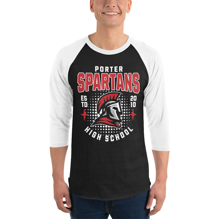 Man wearing Porter High School Spartans Unisex 3/4 Sleeve Raglan T-shirt 204