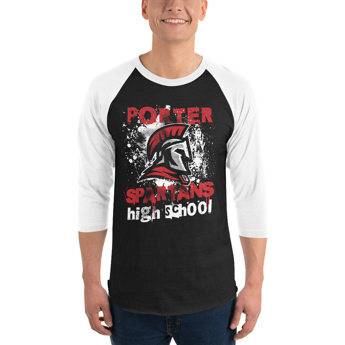 Man wearing Porter High School Spartans Unisex 3/4 Sleeve Raglan T-shirt 205