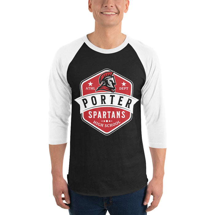 Man wearing Porter High School Spartans Unisex 3/4 Sleeve Raglan T-shirt 209