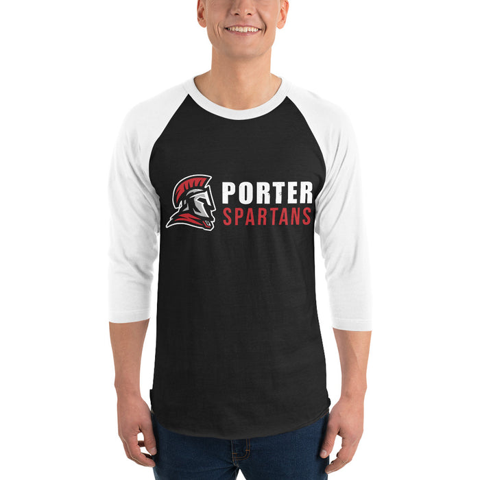 Man wearing Porter High School Spartans Unisex 3/4 Sleeve Raglan T-shirt 200