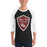 Man wearing Round Rock High School Dragons Unisex 3/4 sleeve Raglan T-shirt 225
