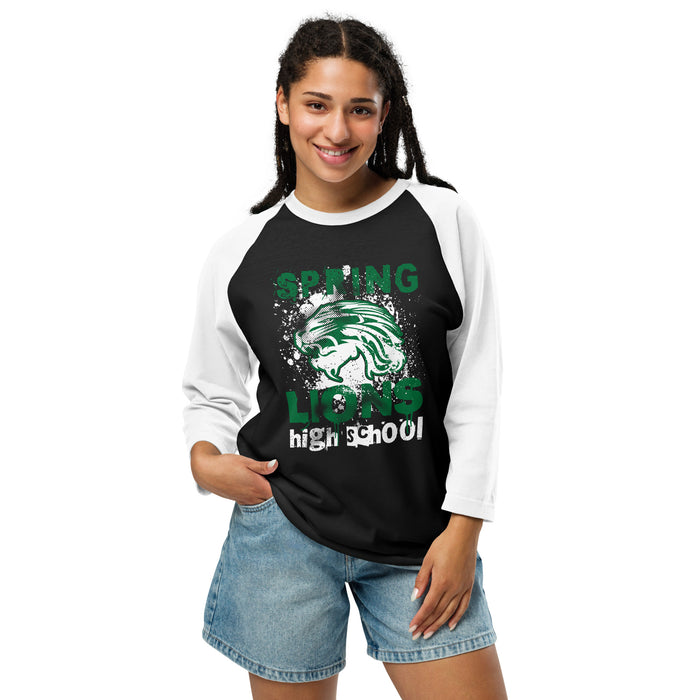 Woman wearing Spring High School Lions Unisex 3/4 Sleeve Raglan T-shirt 205
