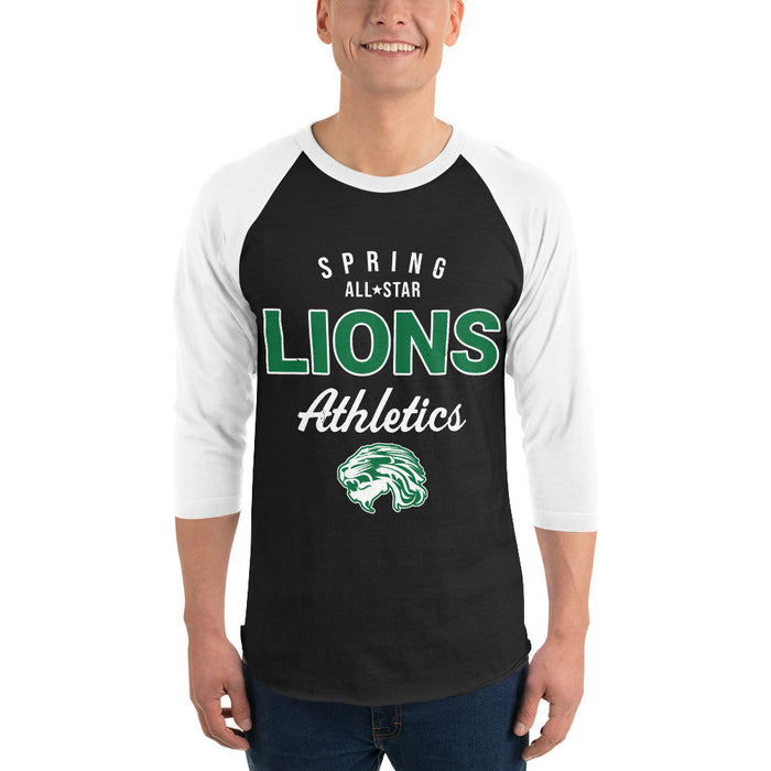 Man wearing Spring High School Lions Unisex 3/4 Sleeve Raglan T-shirt 034